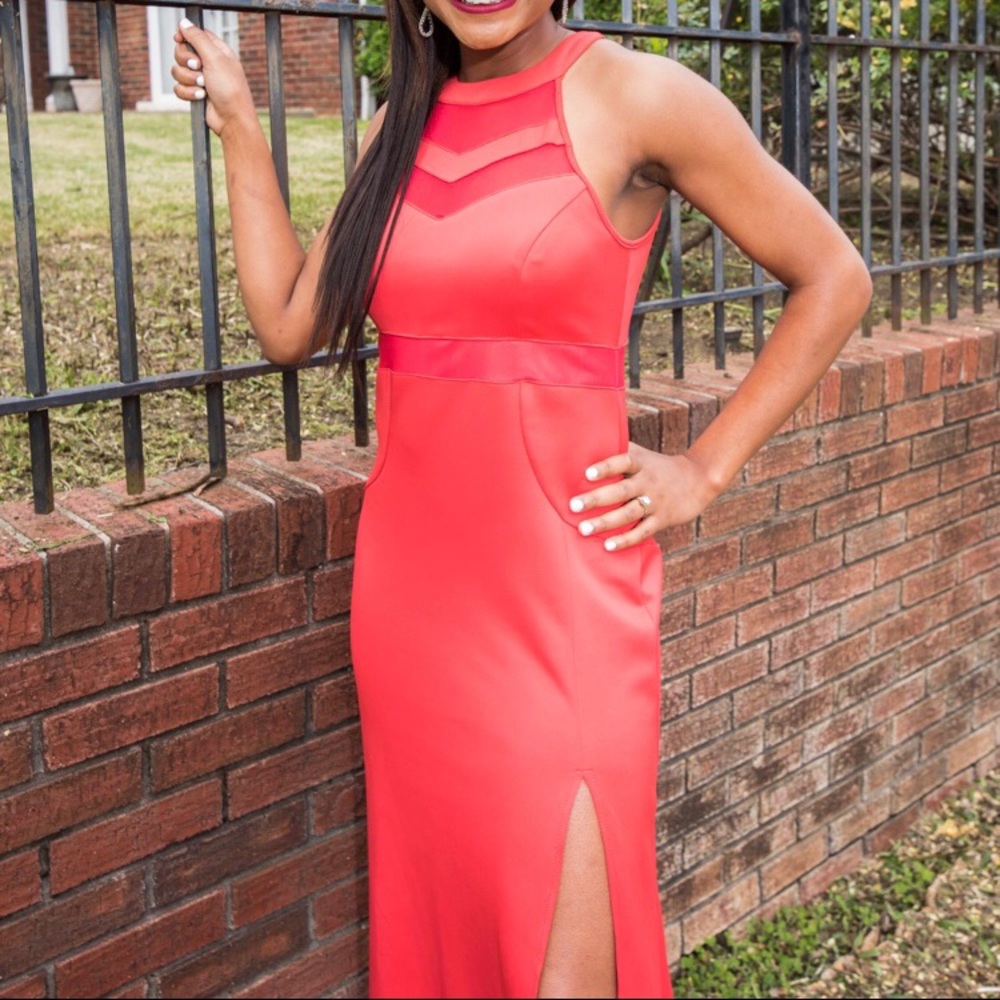 Pink Long Dress with a Slit in it